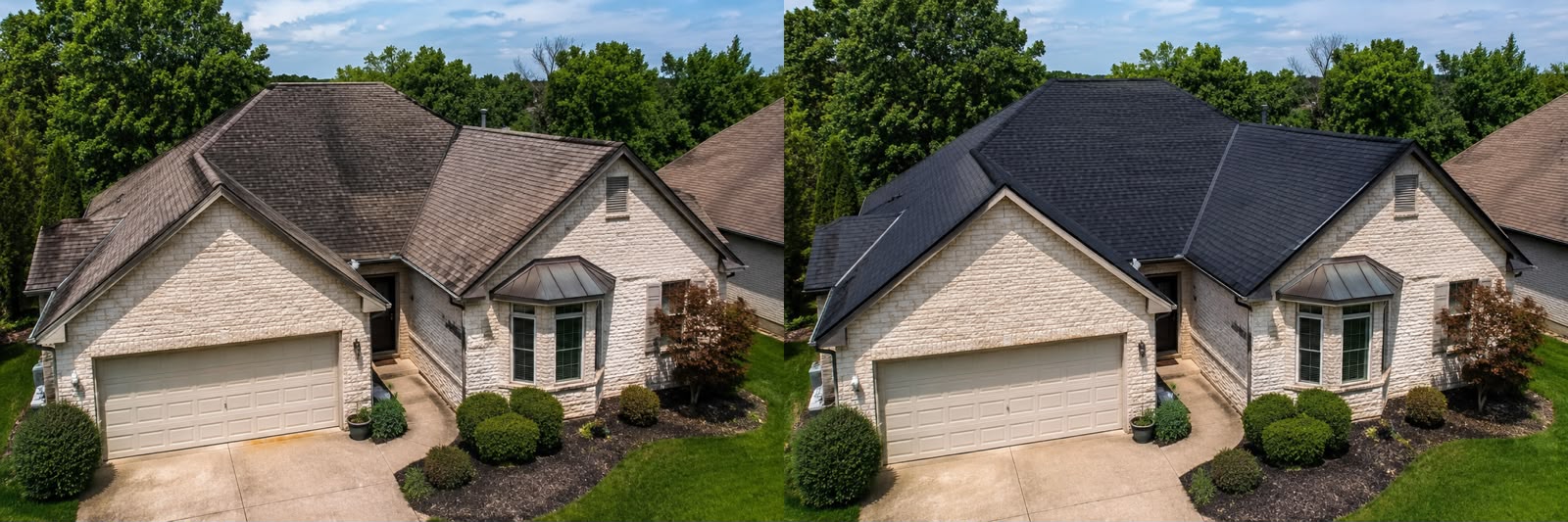 Before and after roofing project
