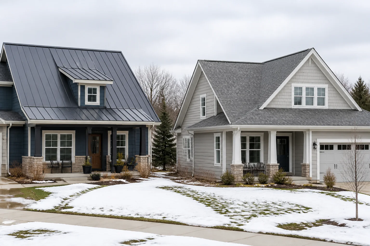 Wisconsin homes with standing-seam metal and asphalt-shingle roofs
